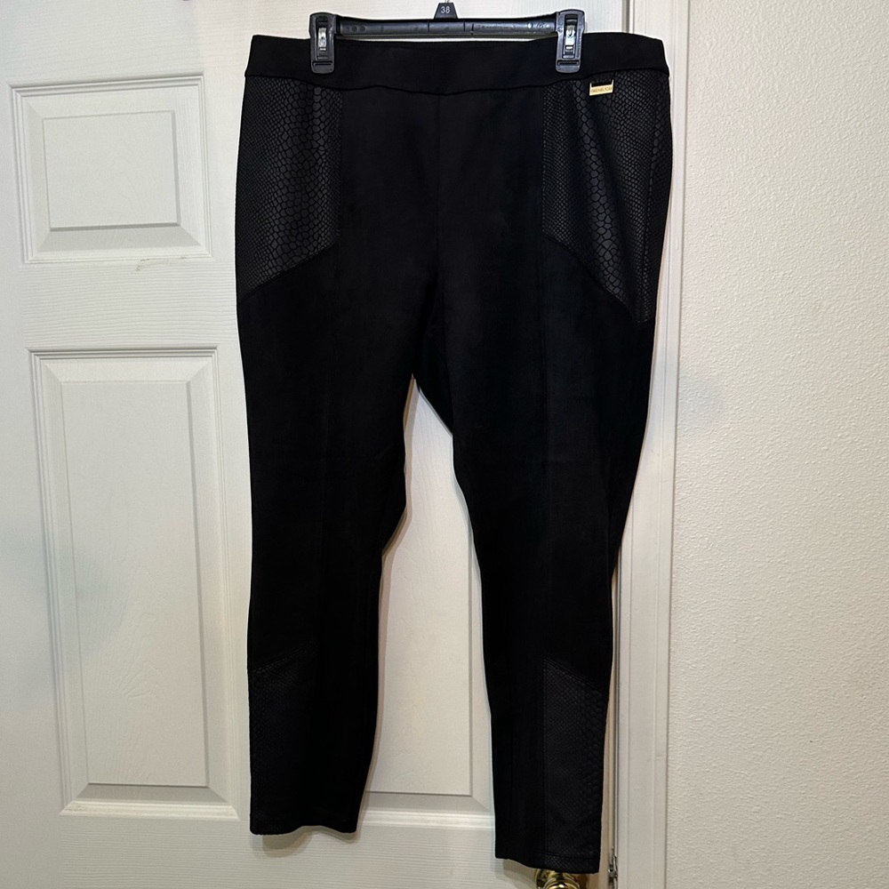 Brand new Black suede pants, snake textured embellishments